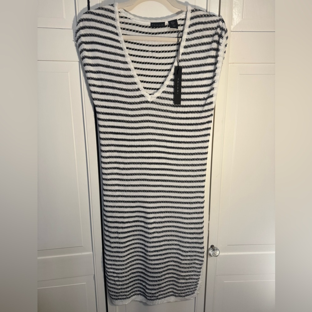 Tahari Black and White Striped Coverup, Size XS